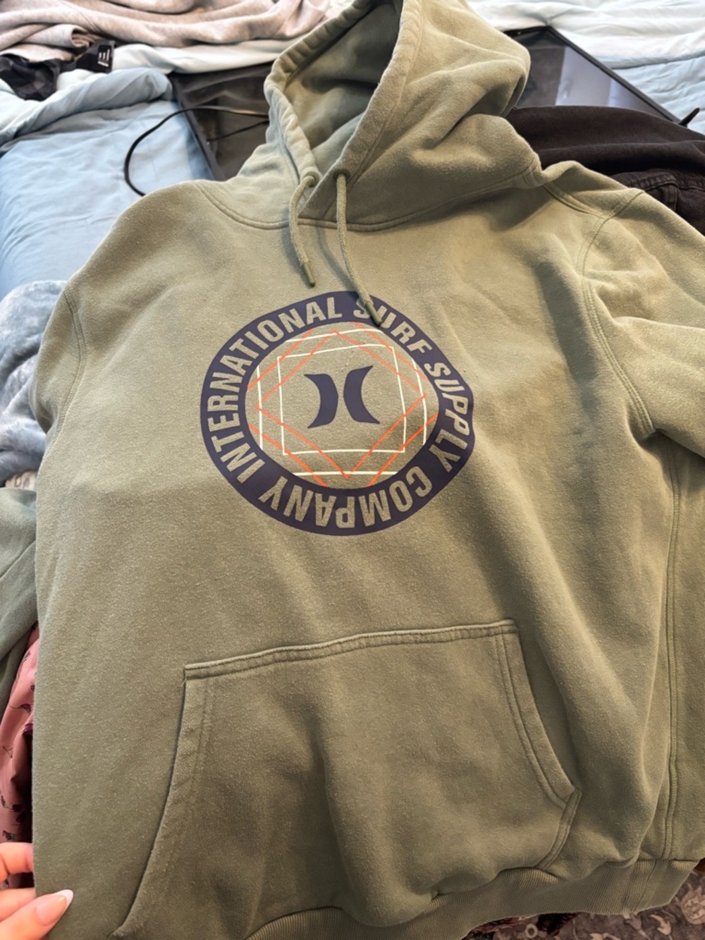 Hurley Olive Green Pullover Hoodie with Circular Logo